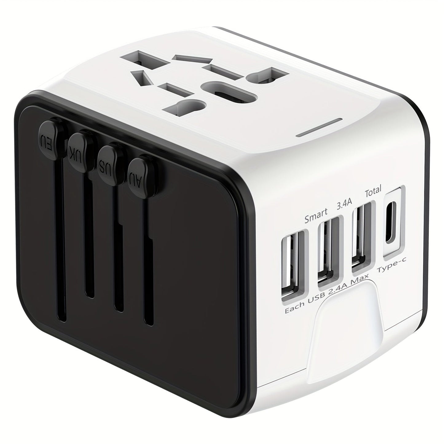 Rejseadapter med 4 USB & Type-C: Hurtig Opladning Globalt