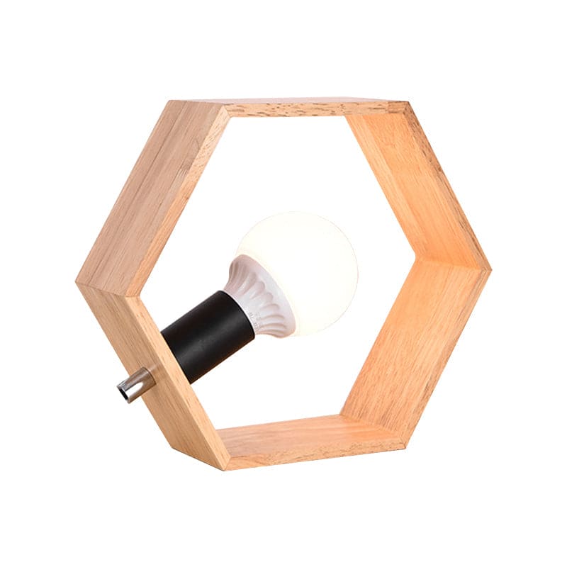 Hexagonal Træbordlampe - Skab En Varm Atmosfære