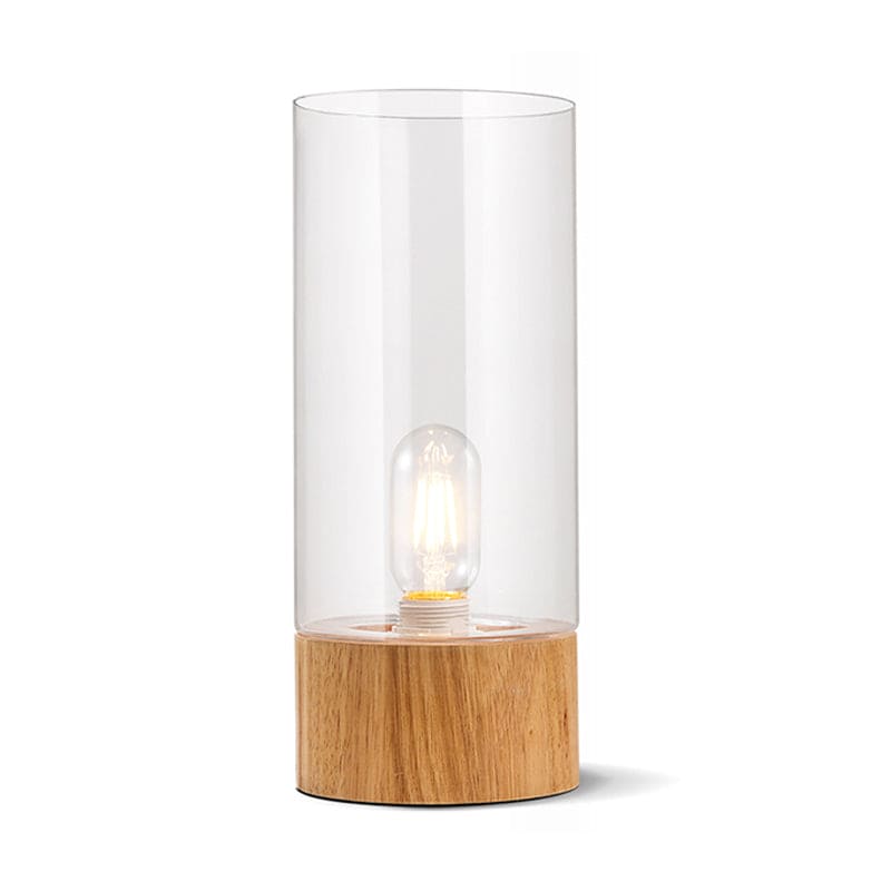 Cylindrisk bordslampa med träbas – Stilren design