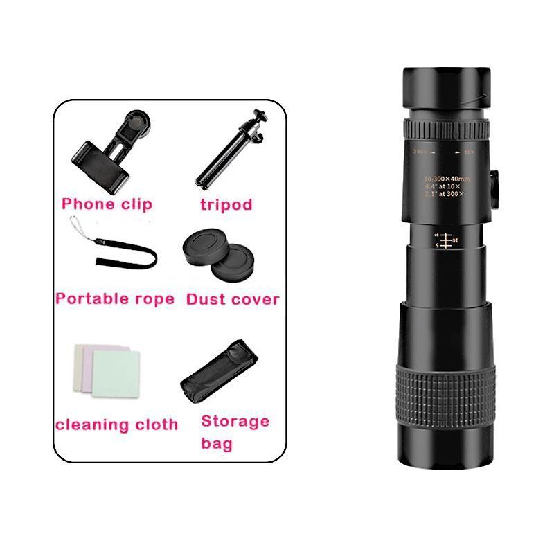4K 10-300X 40 mm Superteleobjektiv Zoom Monokulärt teleskop