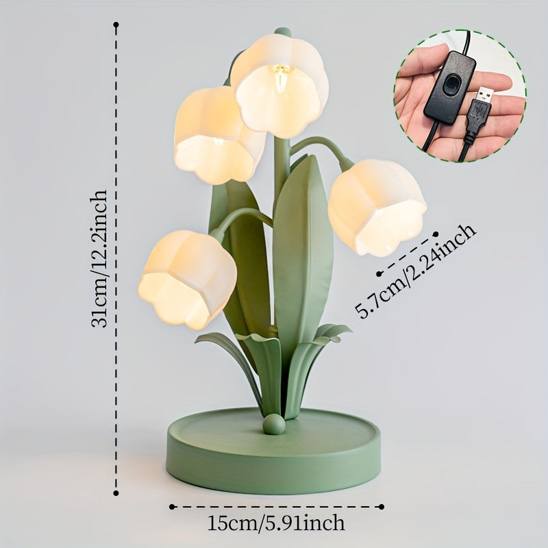 Romantisk blomsterlampa med USB – Mjukt, vitt ljus