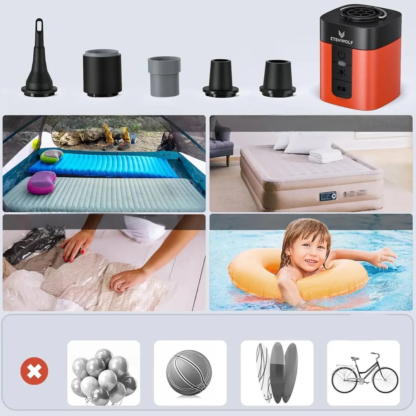 Kompakt Mini-Luftpumpe med Campinglys og Kraftfuld Batteri