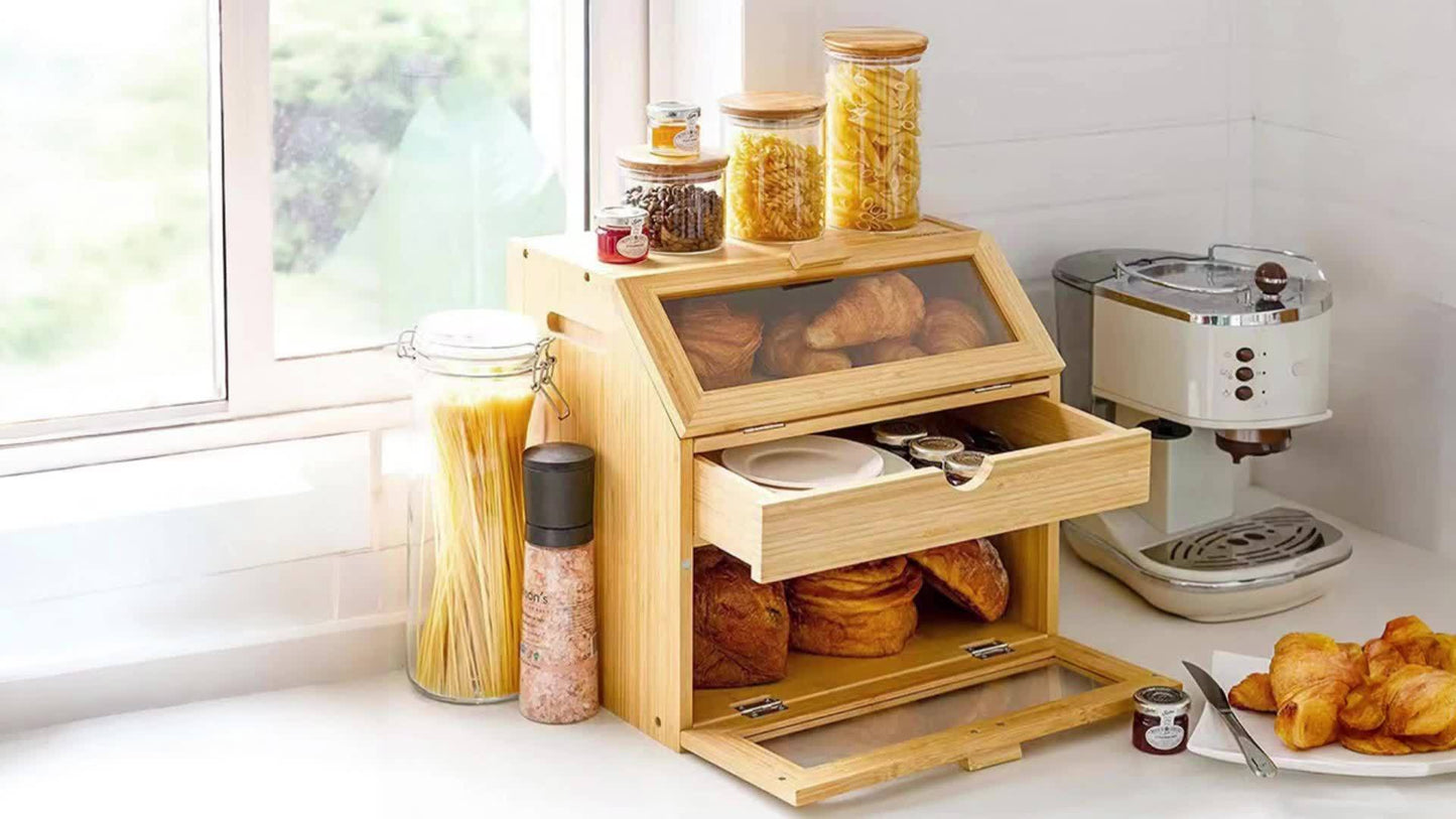 Elegant brödlåda i bambu med dubbla hyllor – funktionell och stilren