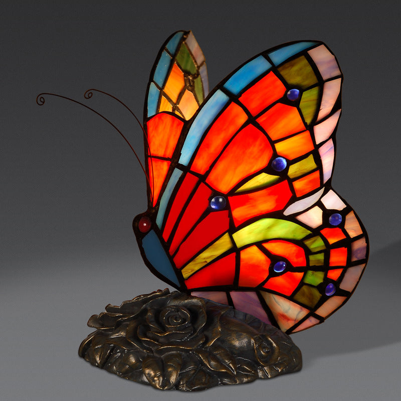 Romantisk Bordlampe med Sommerfugle- og Rosemotiv