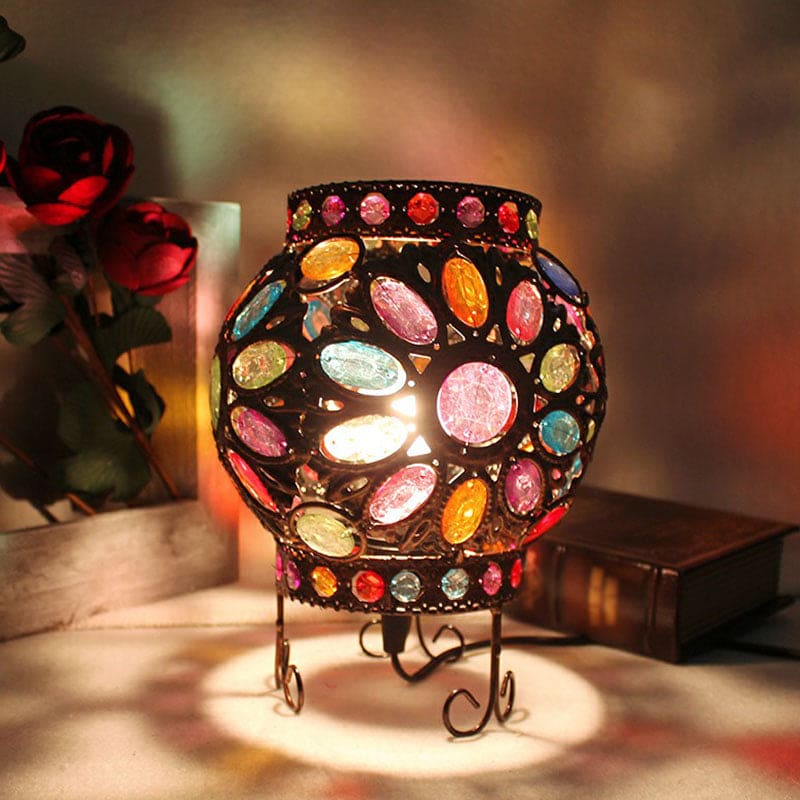 Bronze Natbordlampe med Akrylperler - Elegant Belysning