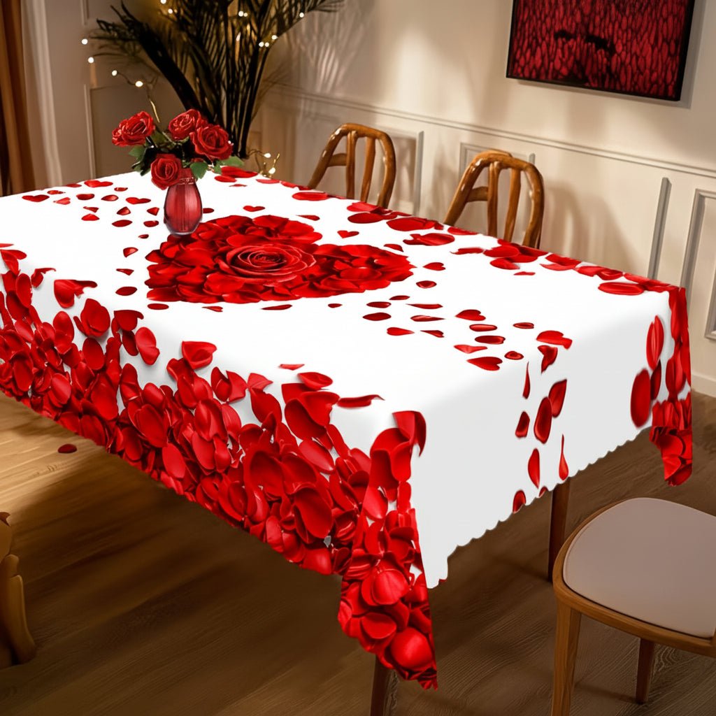 Festligt Rødt Dugdesign med Roser – Perfekt til Valentinsdag