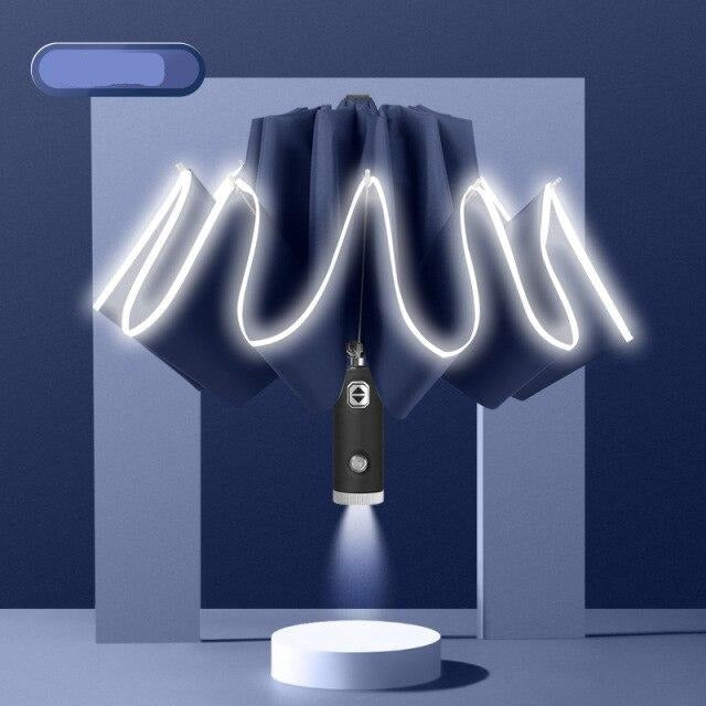 Automatisk omvendt LED-lys foldbar paraply