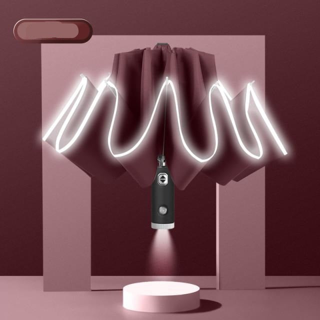 Automatisk omvendt LED-lys foldbar paraply