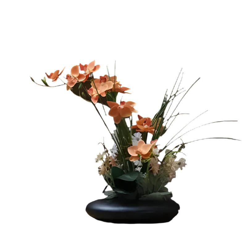 Moderne vase med kunstige orkideer - Realistisk blomsterarrangement