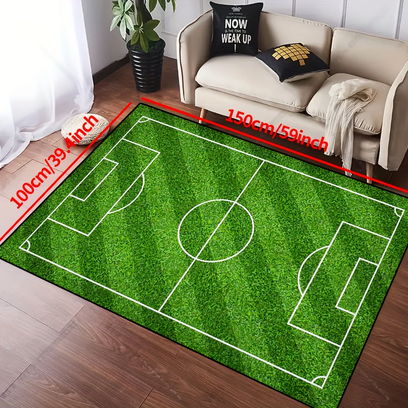 Fotbollsplan Mönster Matta - Halkfri Tvättbar Lounge-Matta för Vardagsrum, Sovrum, Trädgård eller Spelrum