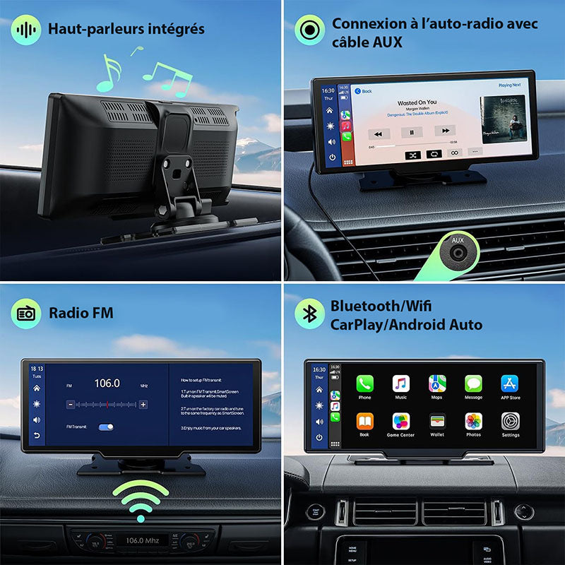 Trådlös bilradiodisplay 2K med dashcam och backkamera