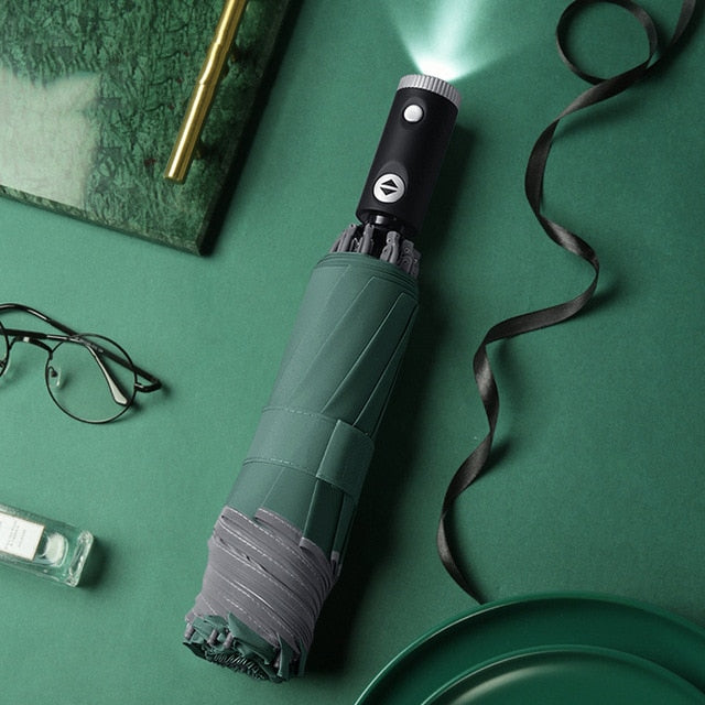 Automatisk omvendt LED-lys foldbar paraply