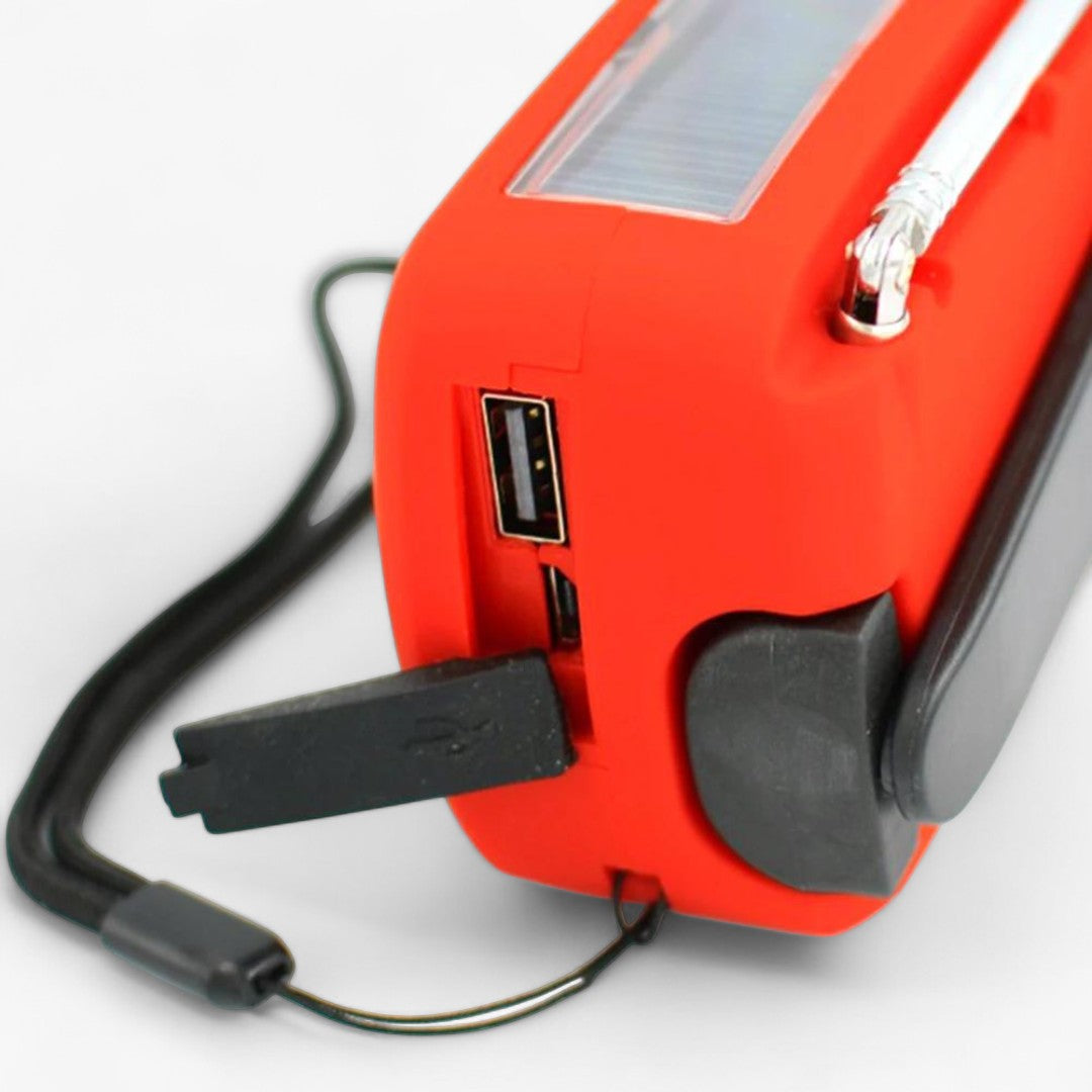 Nødradio med solcelle og håndsving – LED-lommelygte og powerbank til nødsituationer og udendørs brug