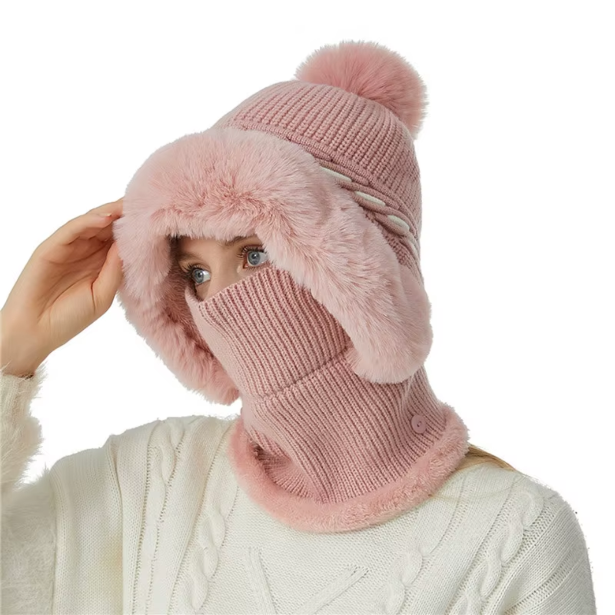Behagelig og Varm 2-i-1 Fleece Hue og Halstørklæde