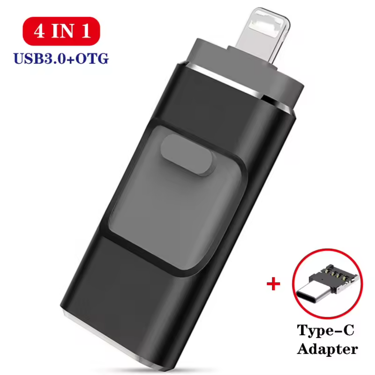 Alsidig 4-i-1 USB-nøgle til iPhone, Android og PC