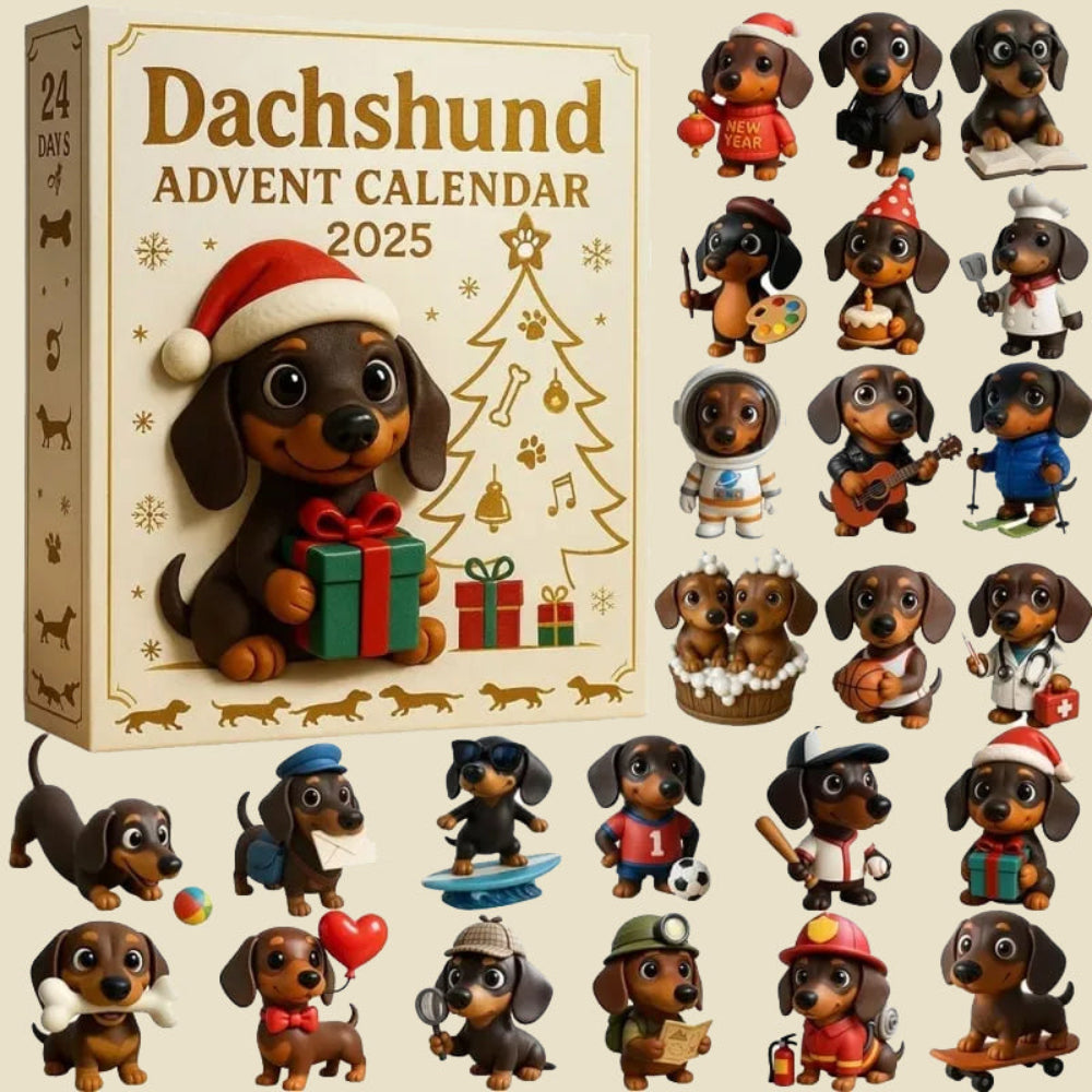 Julekalender 2025 med 24 Håndmalede Gravhunde Figurer