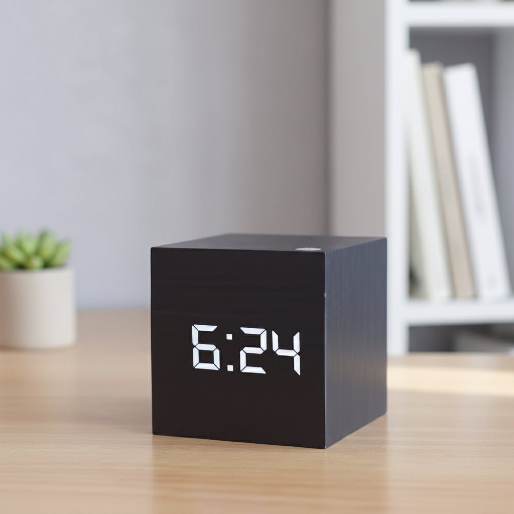Digital Träklocka med LED – Snygg och Energibesparande Design
