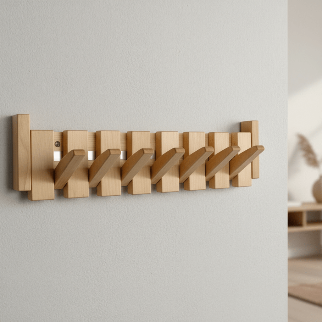 Elegant väggmonterad klädhängare i trä – Platsbesparande design