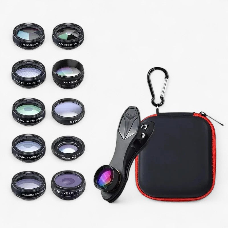 Kameralinsekit til mobil – 10-i-1 objektiv med fiskeøje, makro og vidvinkel