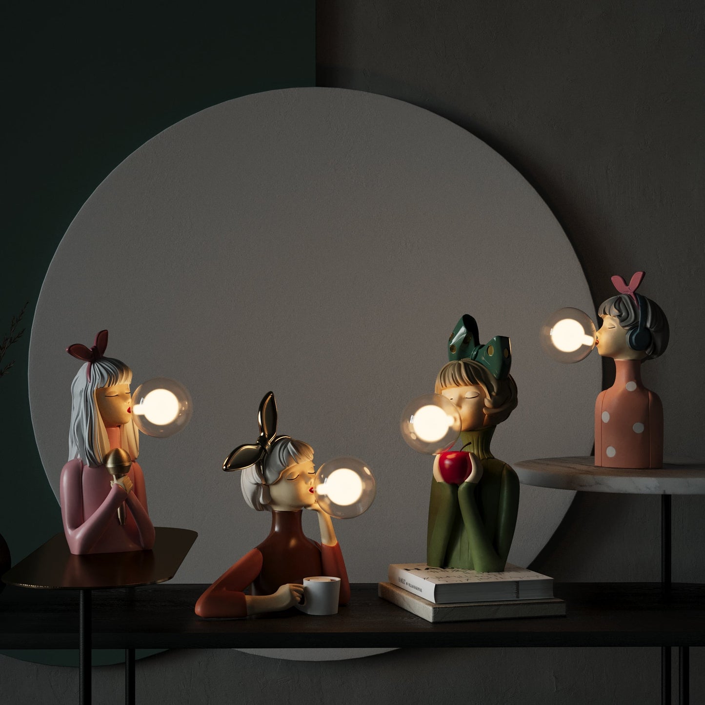Unik Bordlampe i Kunstnerisk Harpiksdesign med Blødt Lys