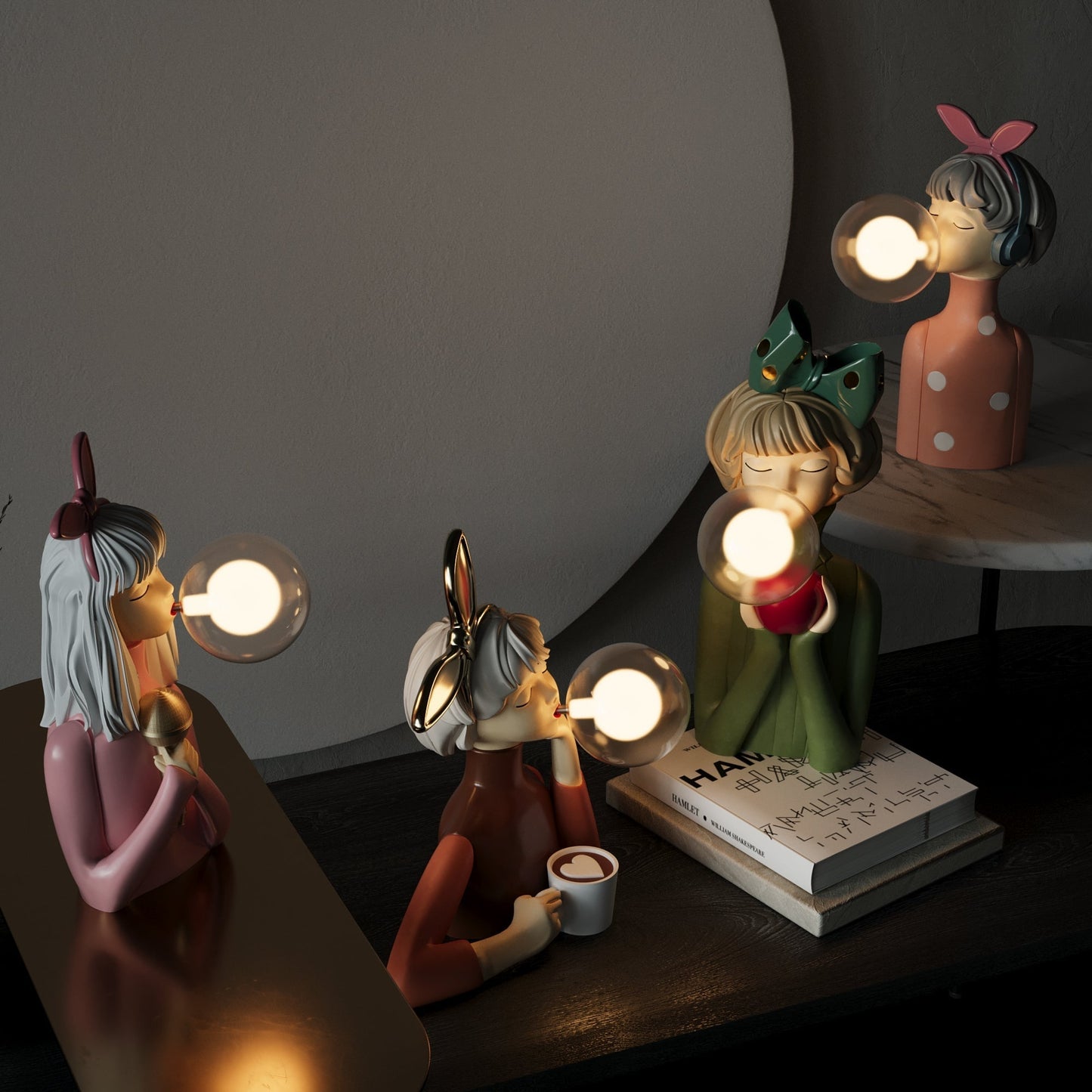 Unik Bordlampe i Kunstnerisk Harpiksdesign med Blødt Lys