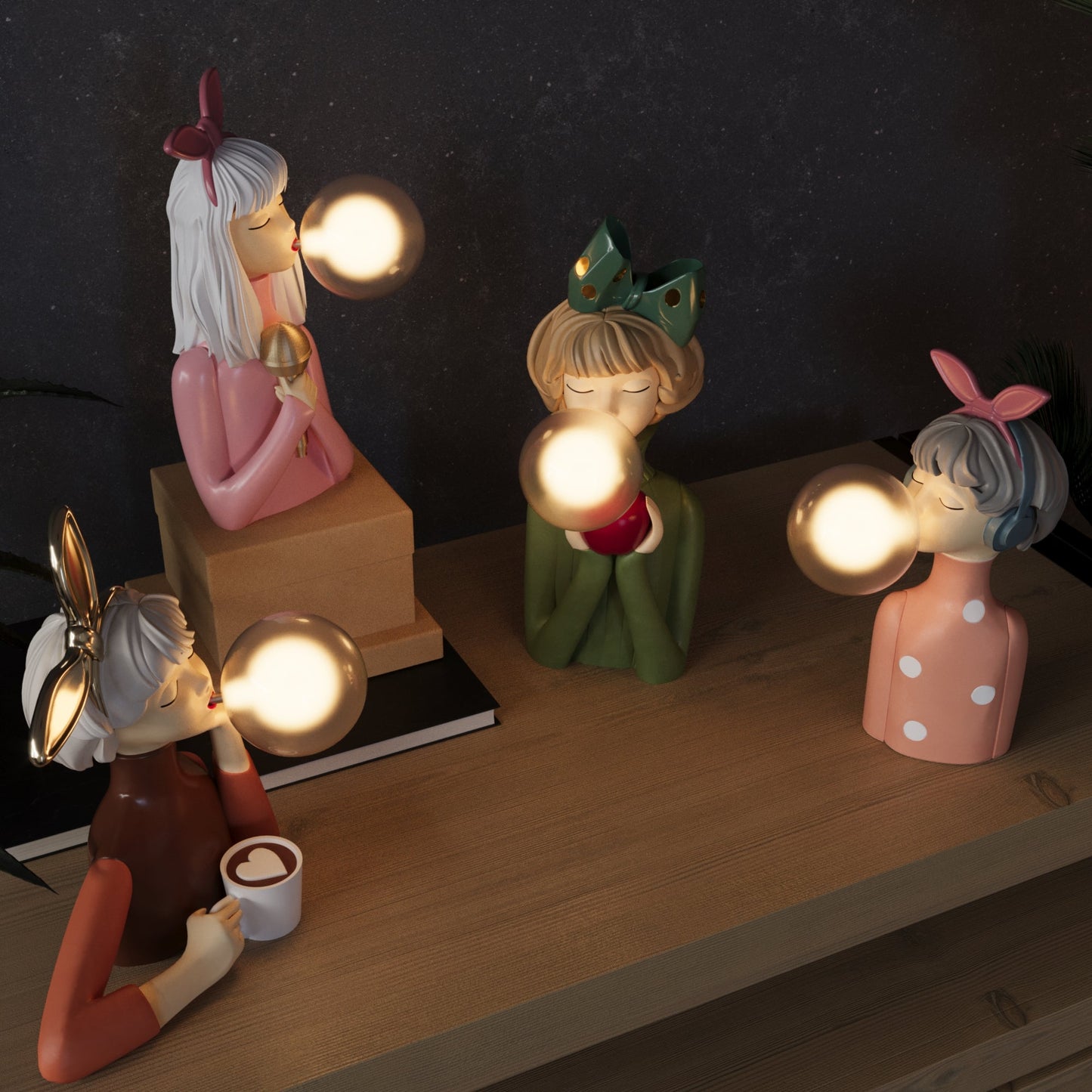 Unik Bordlampe i Kunstnerisk Harpiksdesign med Blødt Lys