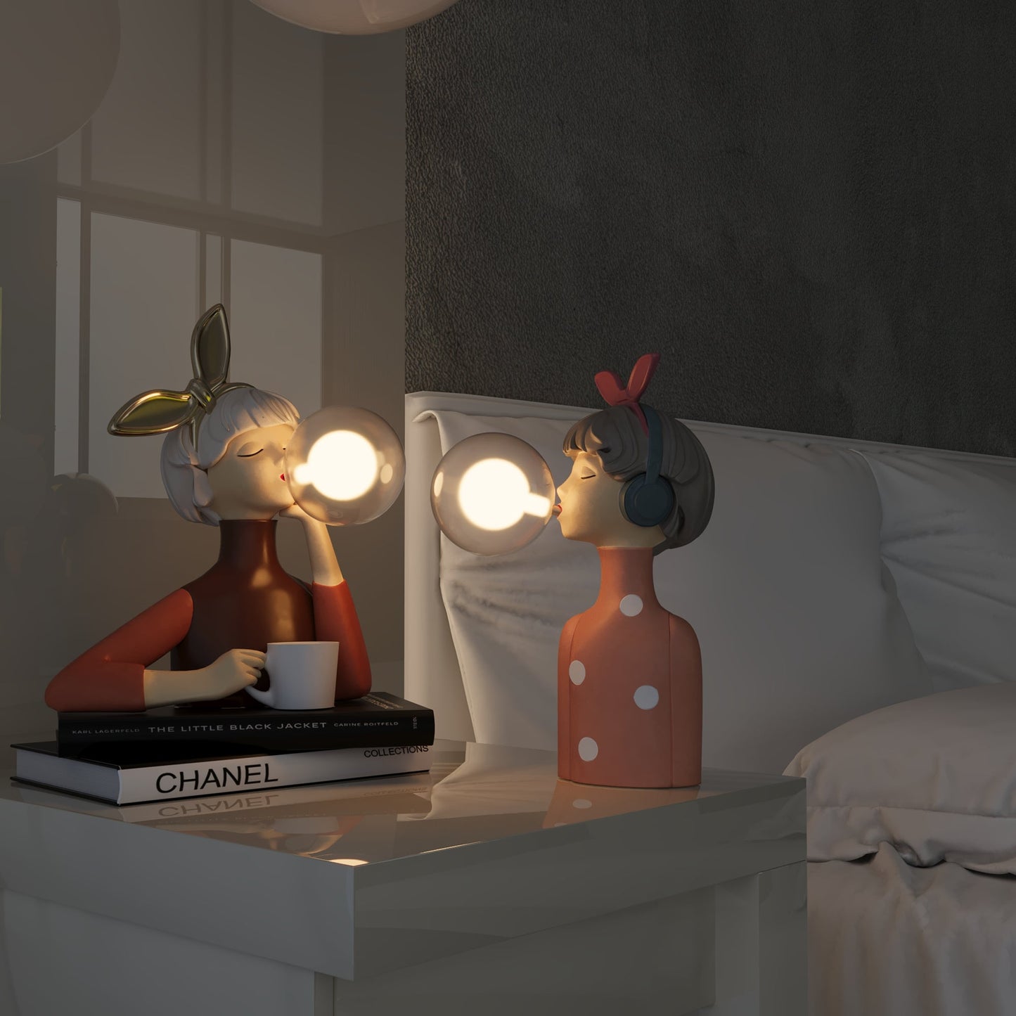 Unik Bordlampe i Kunstnerisk Harpiksdesign med Blødt Lys
