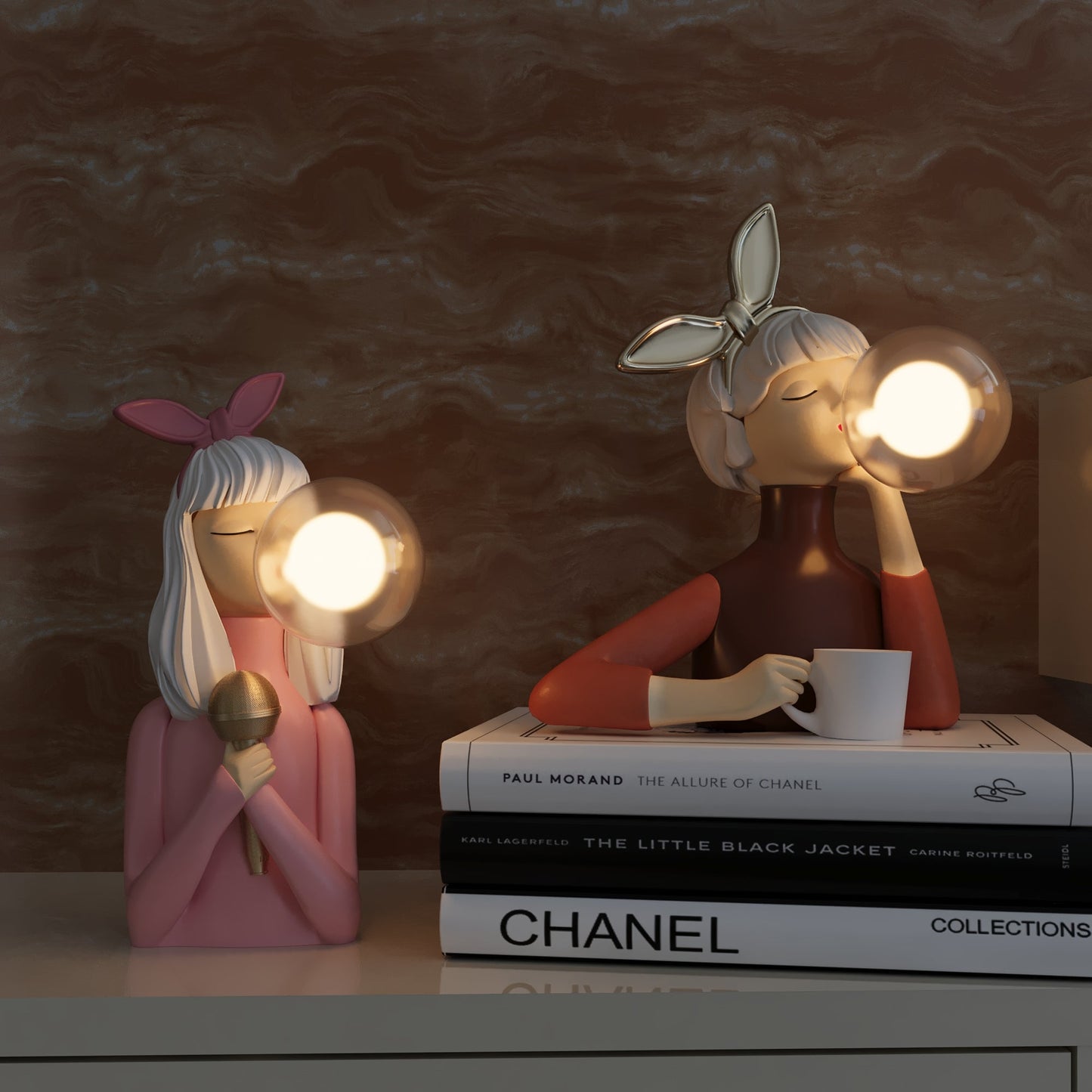 Unik Bordlampe i Kunstnerisk Harpiksdesign med Blødt Lys