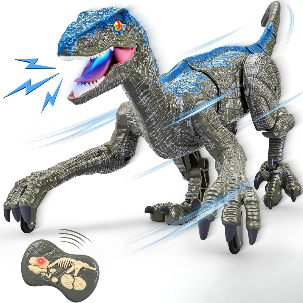 Fjärrstyrd dinosaurieleksak med realistiska rörelser och ljud