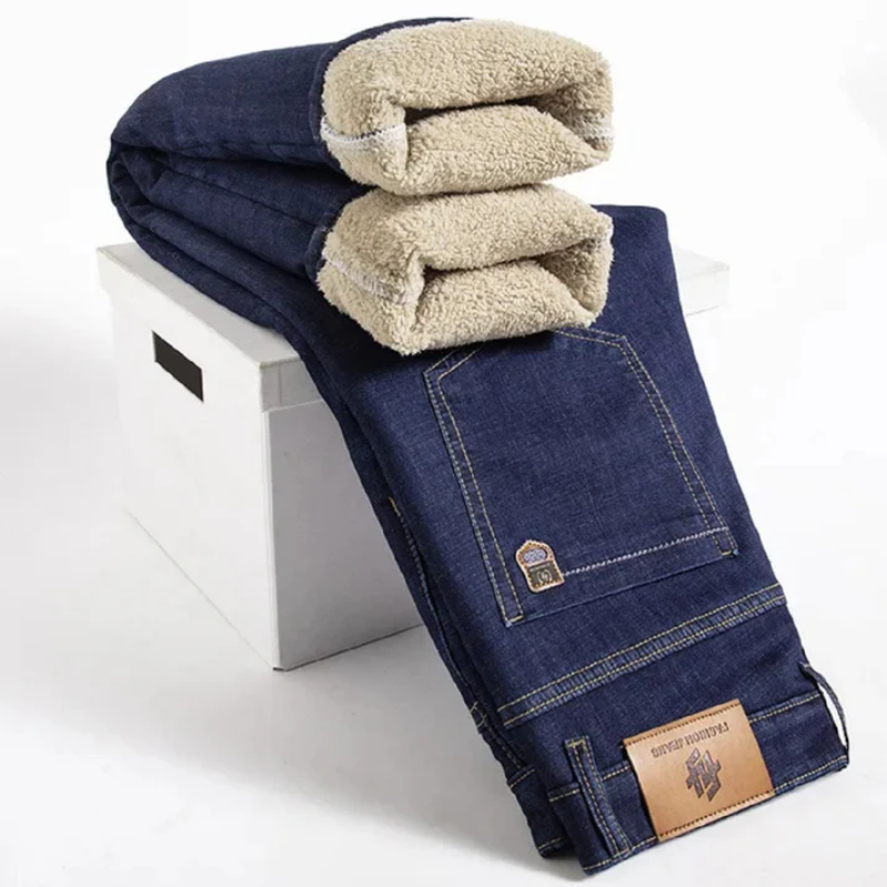 Varm vinterjeans til mænd med blødt fleecefor