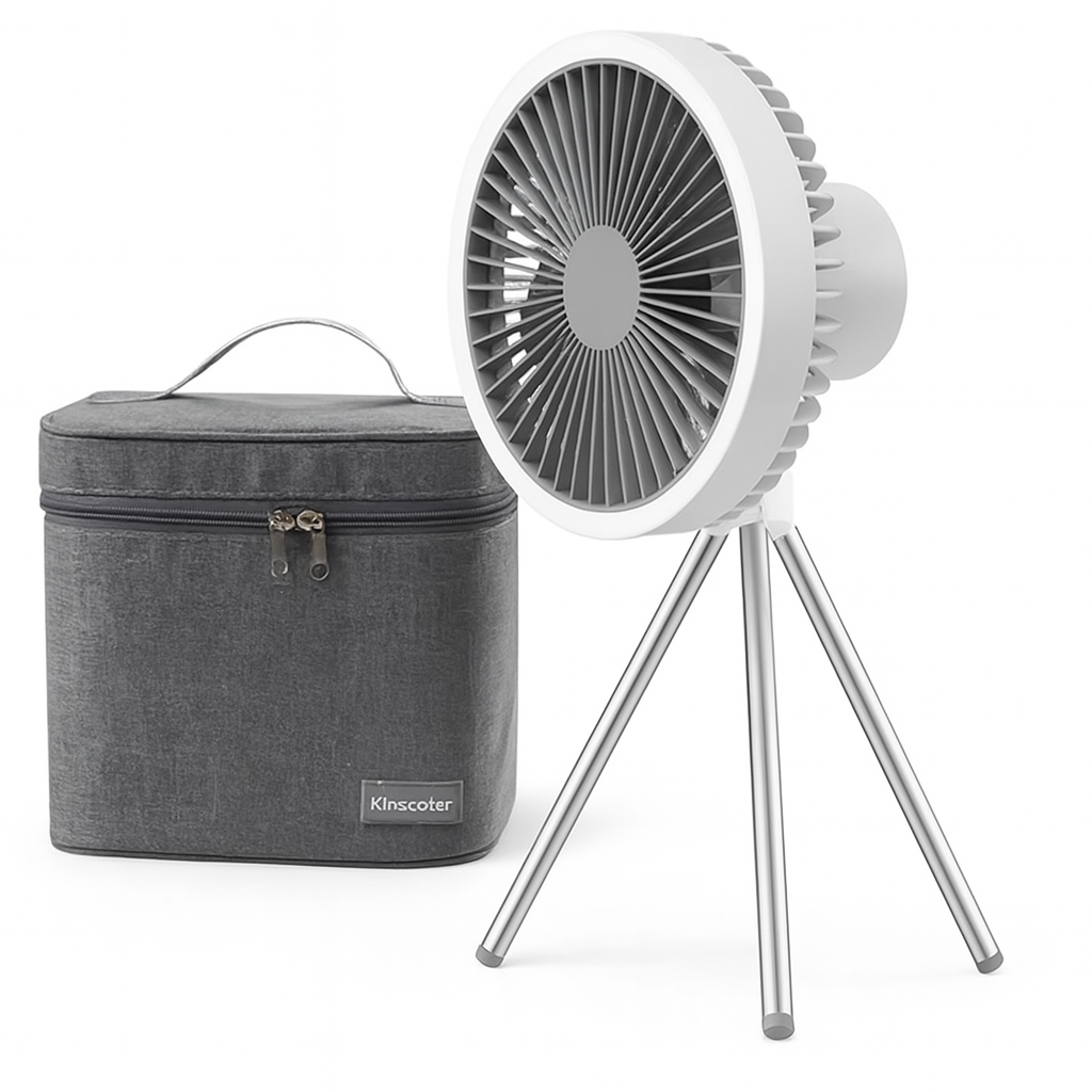 Genopladelig Campingventilator med LED & Powerbank