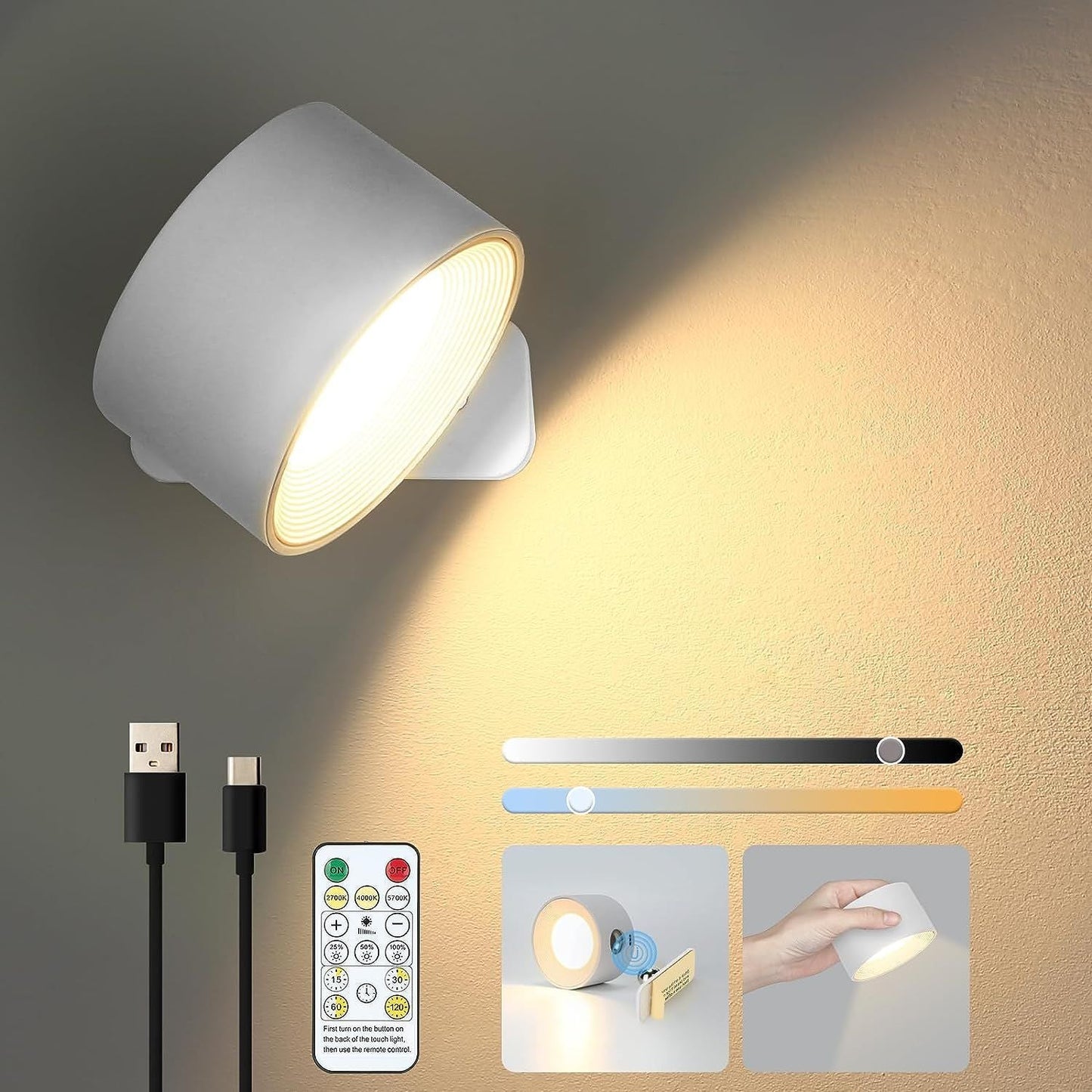 Moderne Væglampe med USB Opladning og Justerbare Lysindstillinger