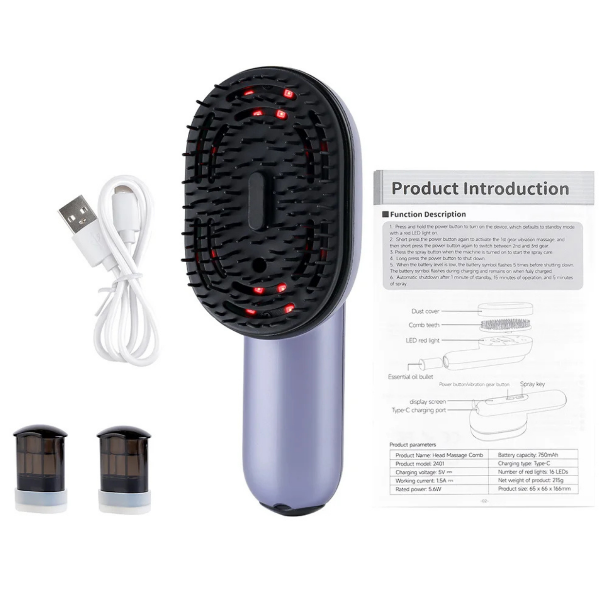 Smart Hårpleje Kæmmer med Vibration og Aroma Diffuser