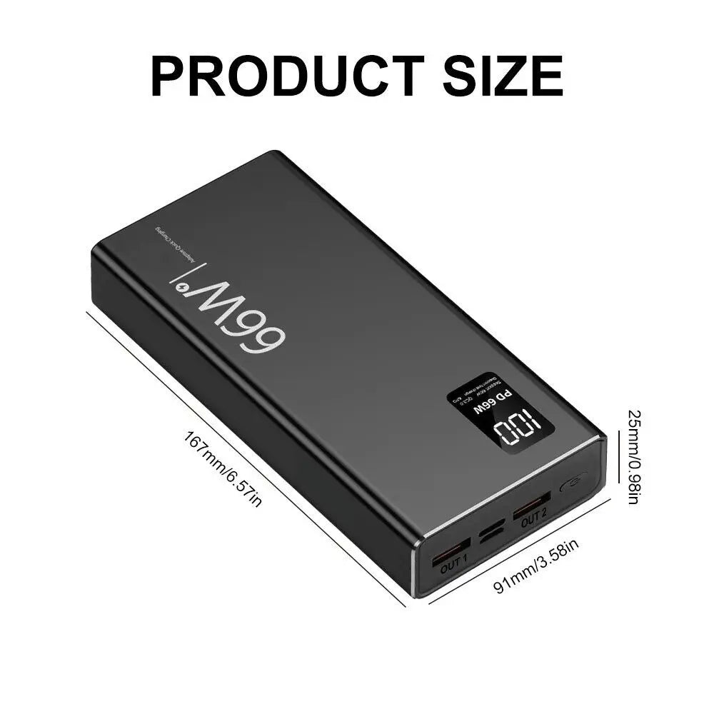 66W Super Snabbladdande Powerbank 20000mAh med PD 20W Tvåvägsladdning