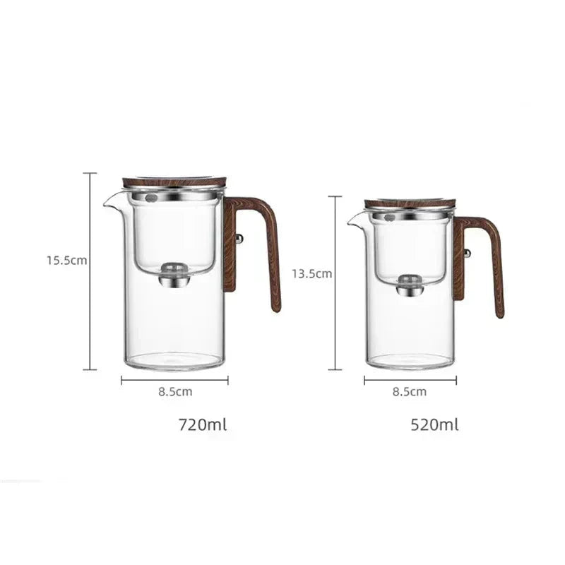 Elegant tekanna i glas med tesil – stilfull infusion med trähandtag