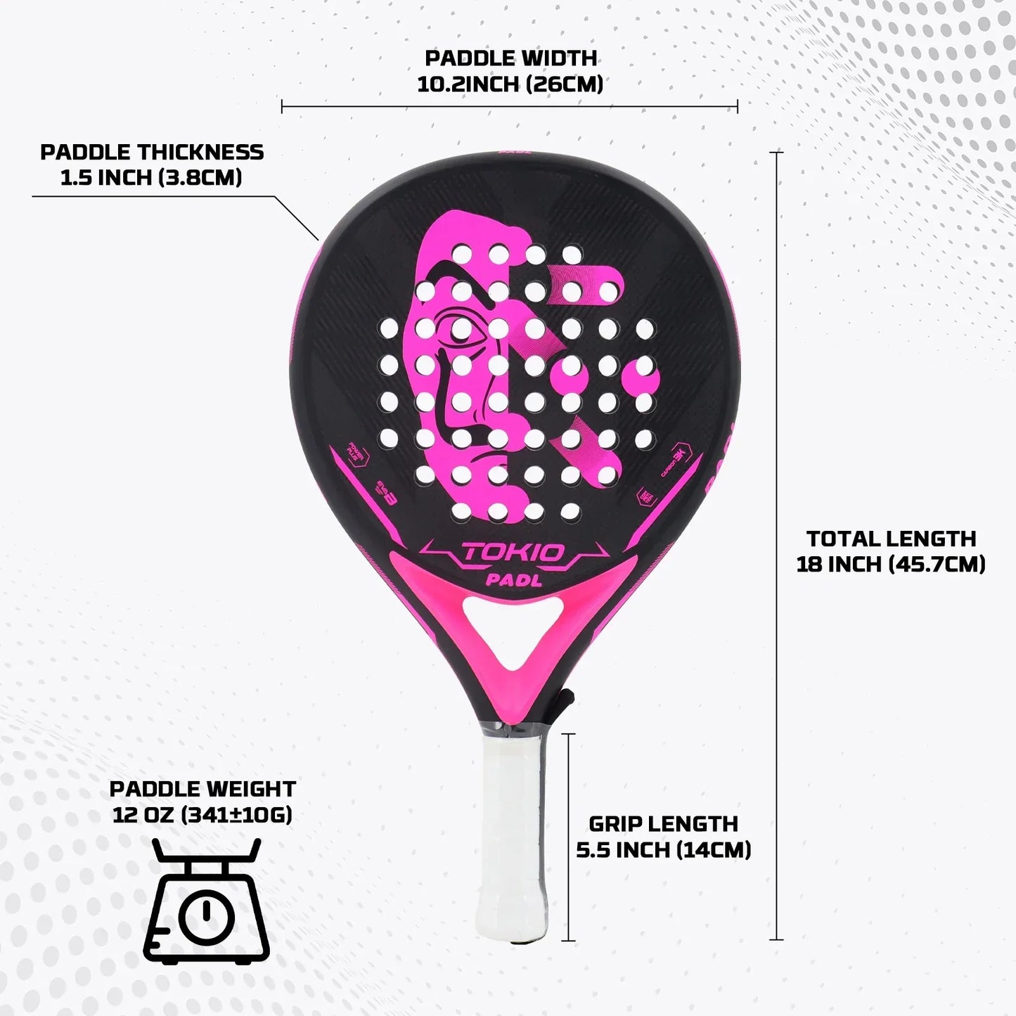 Lättvikts padelracket i kolfiber, matt finish, för nybörjare och proffs