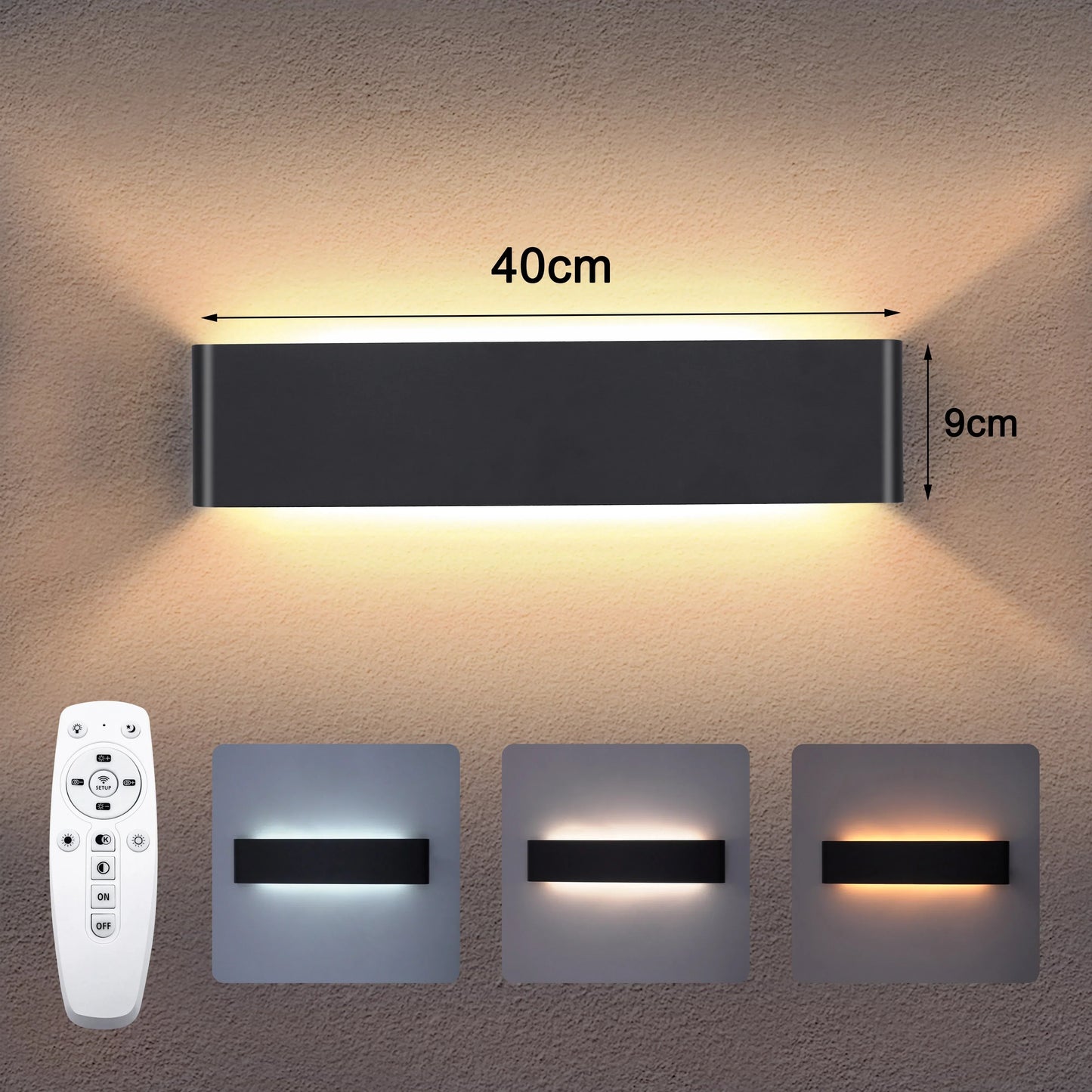 Modern LED-vägglampa – 16W dimbar med fjärrkontroll för vardagsrum, sovrum och hall