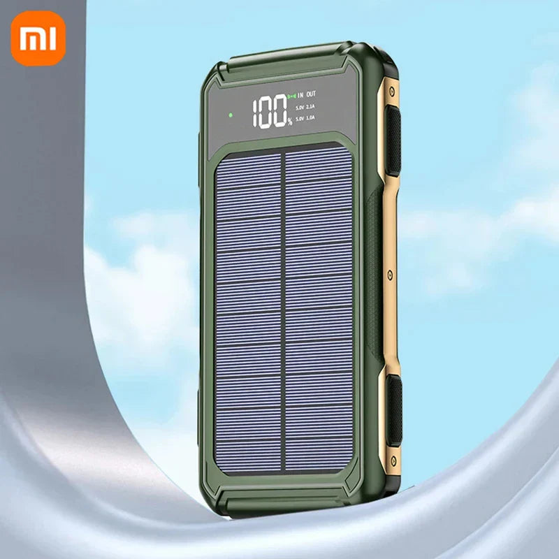 Soldriven Powerbank med 20 000mAh Kapacitet | 4-i-1 Kabel | Nödbelysning