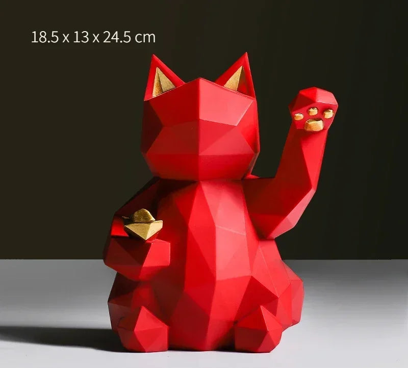Minimalistisk Geometrisk Kattstaty för Lycka