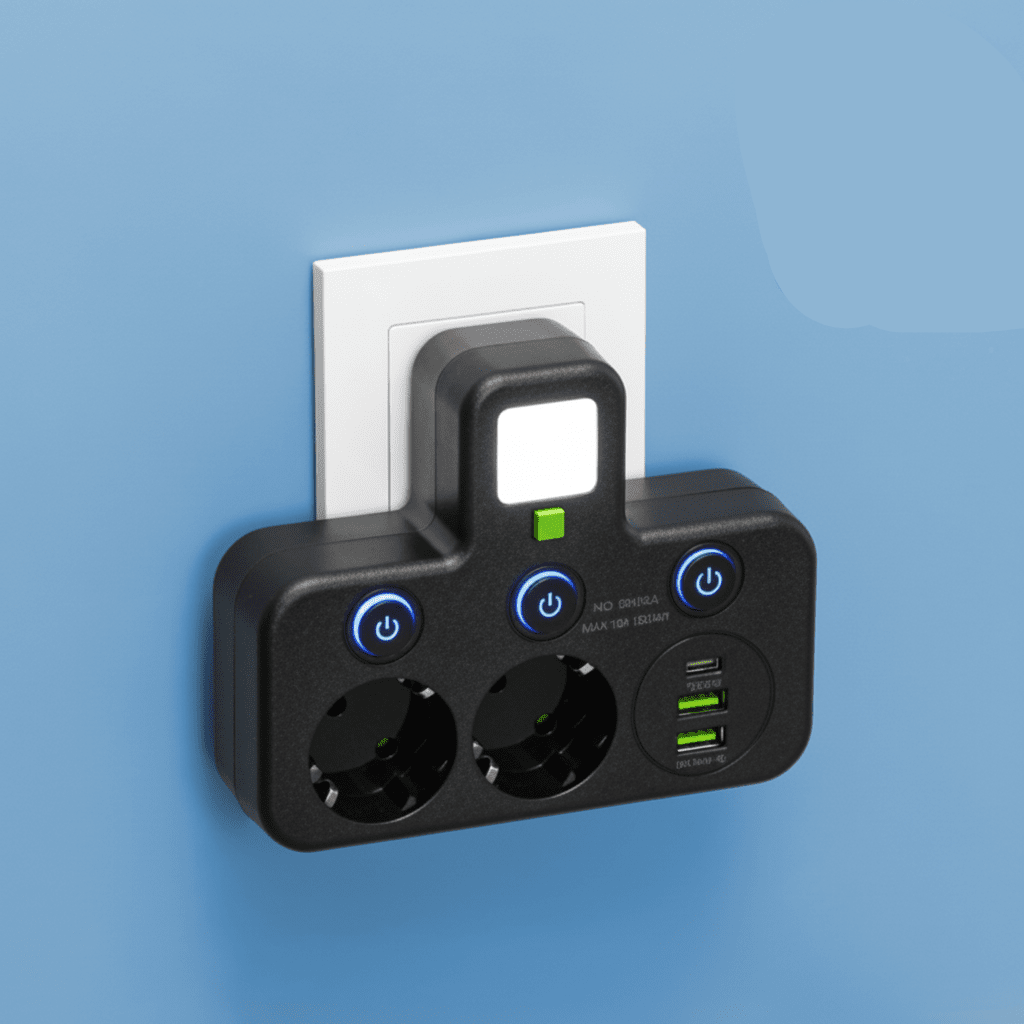 Praktisk Strømfordeler med USB & Natlys - Optimal Opladning