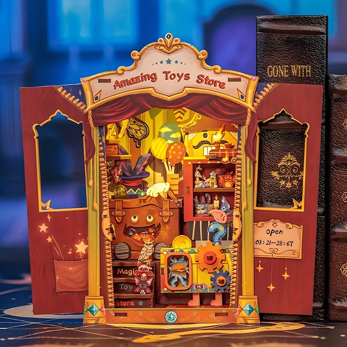 Miniature Bogbutik DIY – 3D Trækit med Belysning til Kreativ Dekoration
