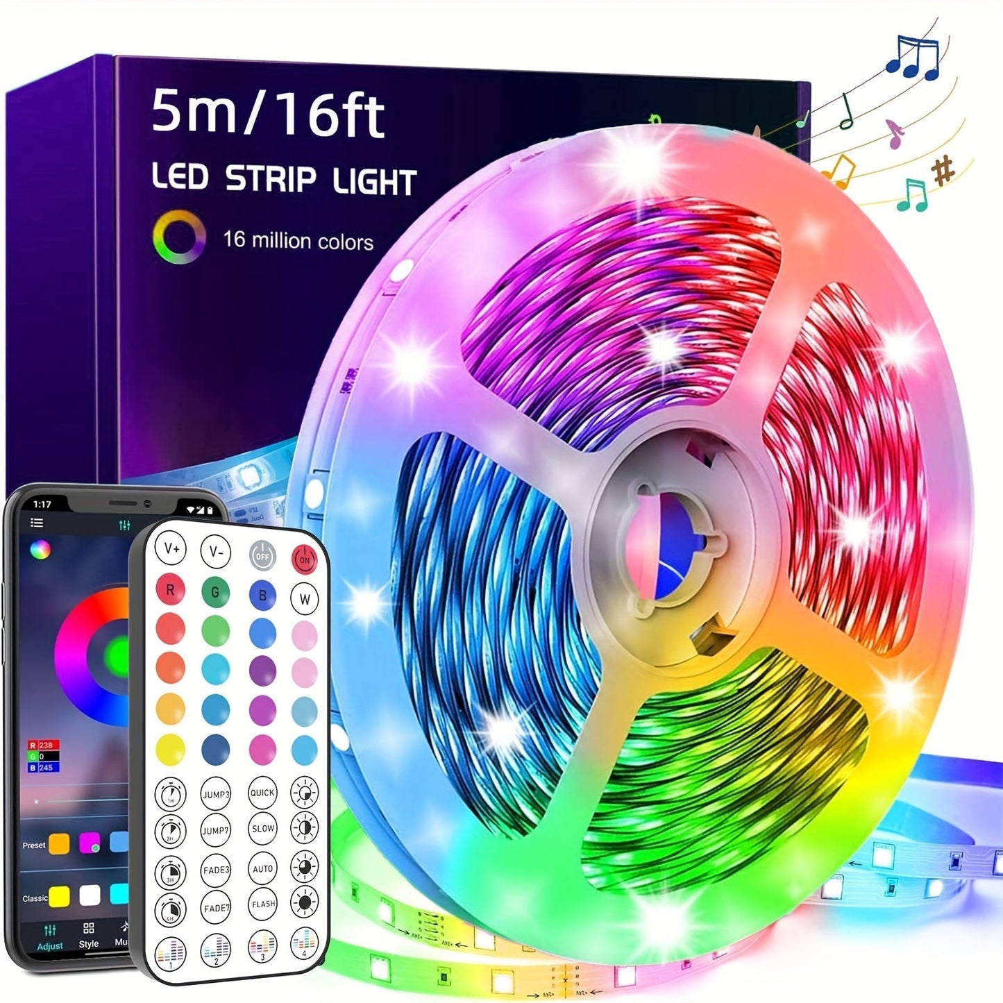 Flexibla LED-ljuslister med färgbyte och musiksynkronisering