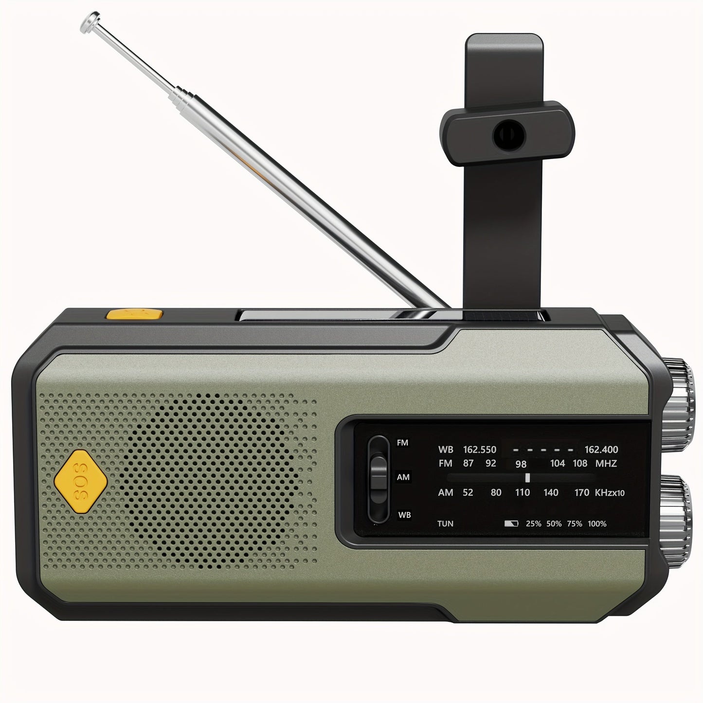 Bärbar radio med solpanel och LED-ficklampa