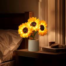Solblomst LED Bordlampe med Genopladelig USB og Batteri