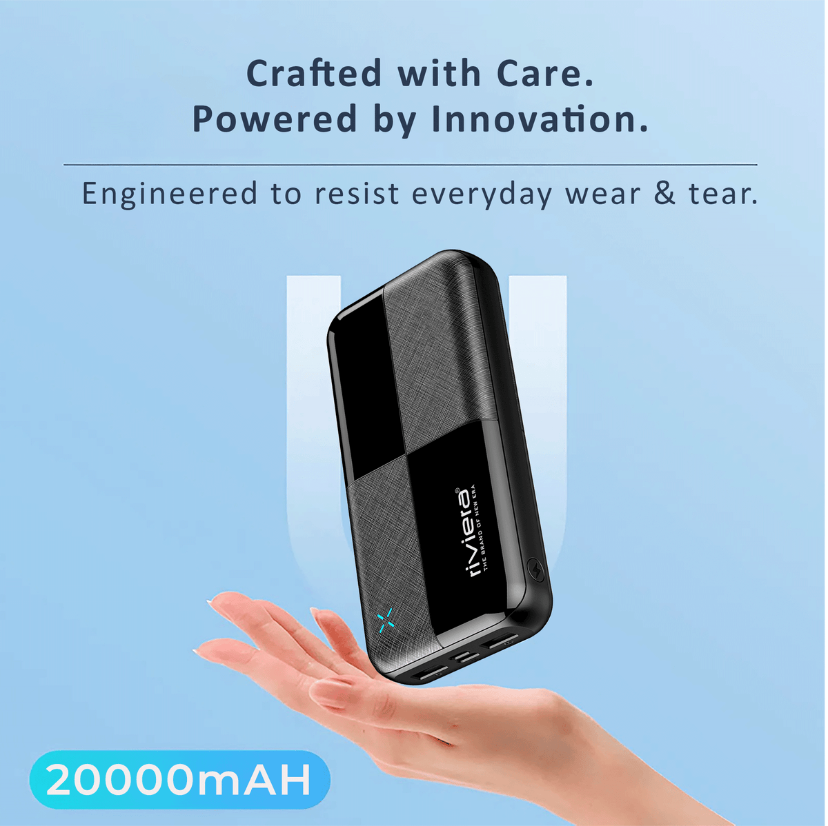 Powerbank 20000 mAh med 22,5 W snabbladdare, USB-C, två utgångar och LED-indikator