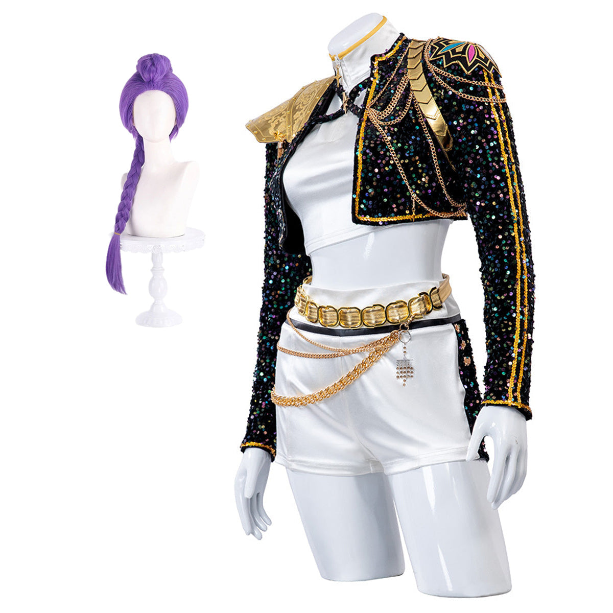 Guldglitrende Kpop Hunter Kostume med Pailletter