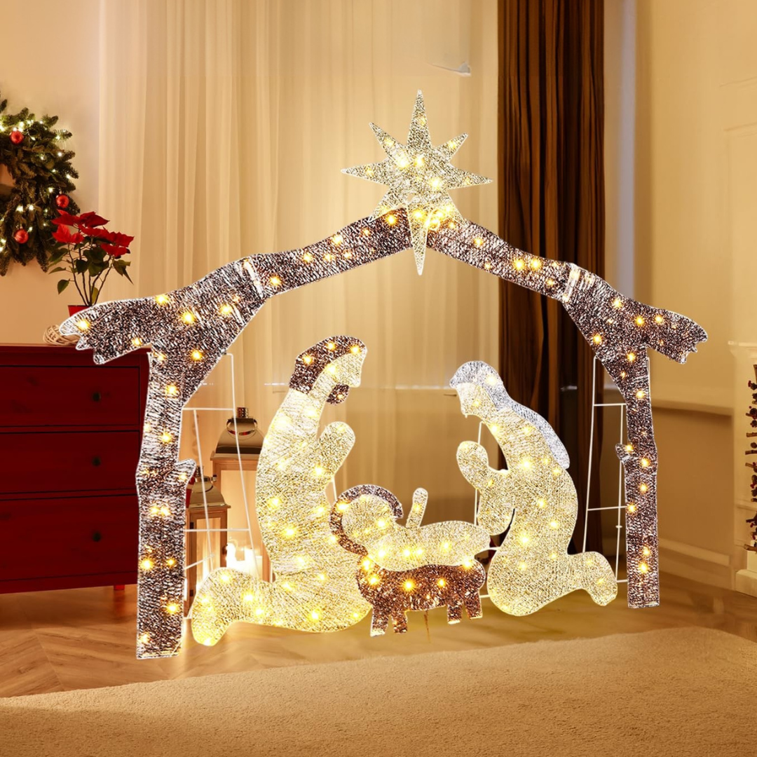 Udendørs Julekrybbesæt i Holdbar PVC med Lys Silhuet