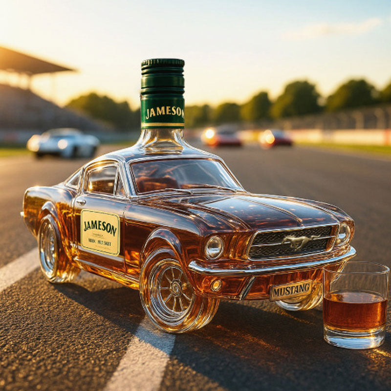 Whiskydekanter | Handgjort glas med 3D Mustangdesign
