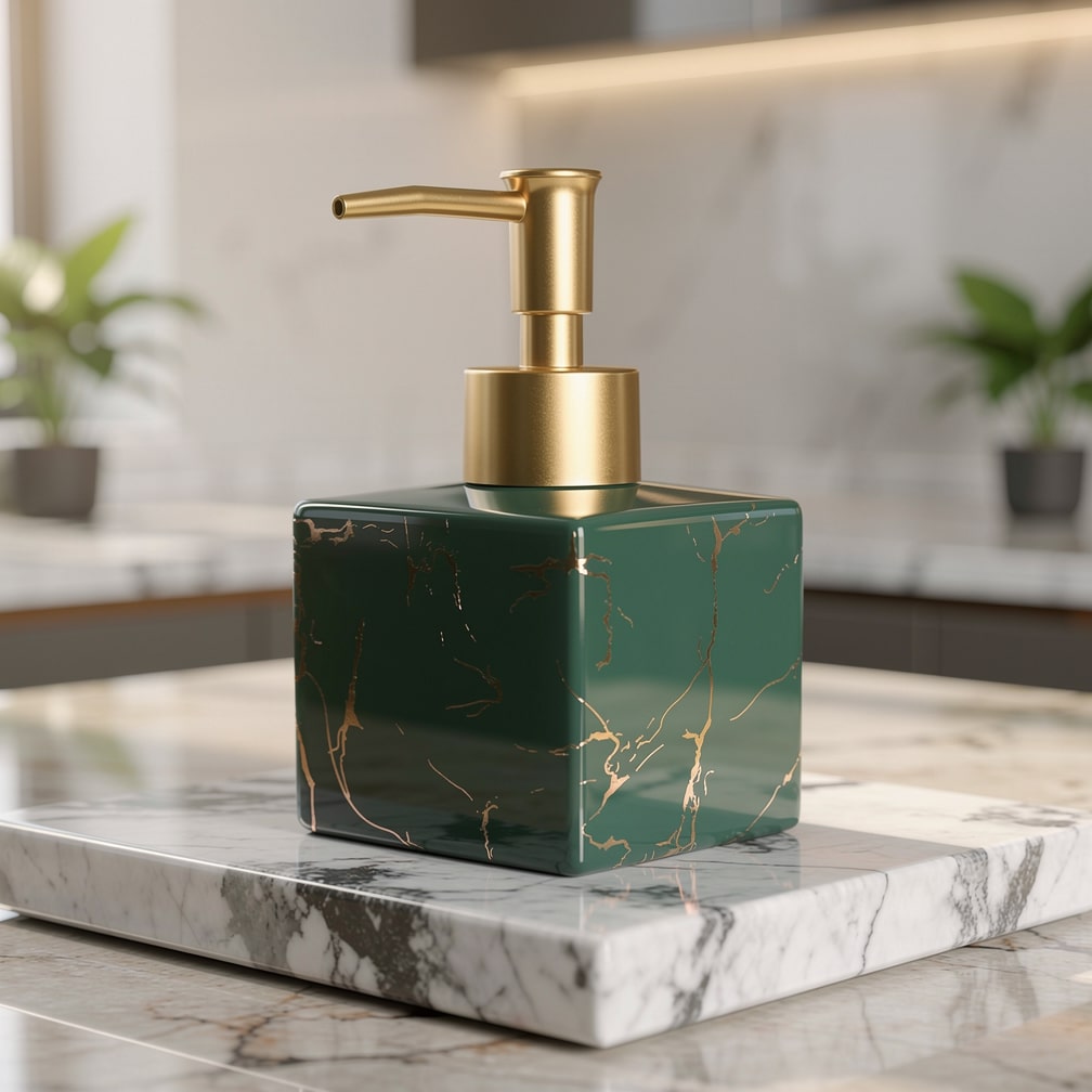 Tvålpump i keramik med marmorlook 280 ml | Mattguld pump | För kök & badrum, tvål, schampo, lotion, diskmedel