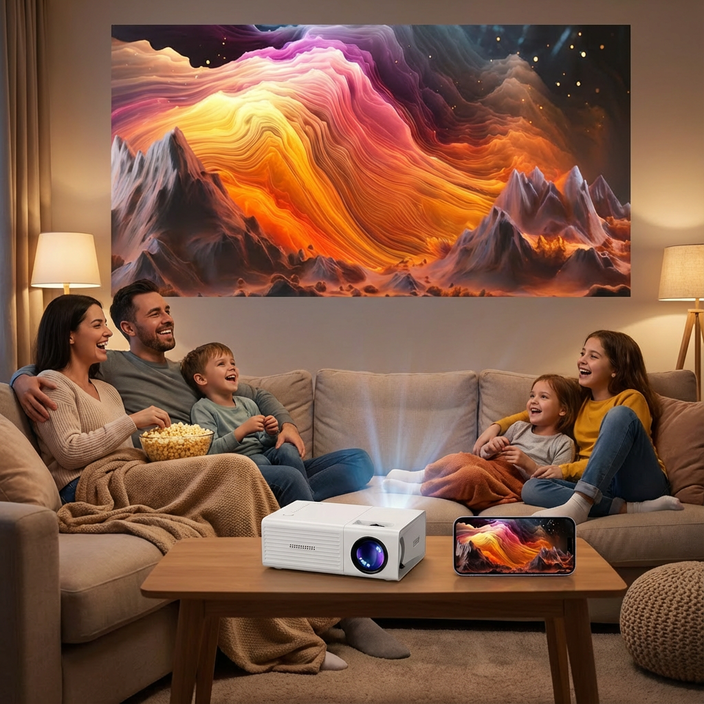 Mini projektor 3000 lumen - bærbar, HDTV og USB, perfekt til hjemmebiograf og udendørs film